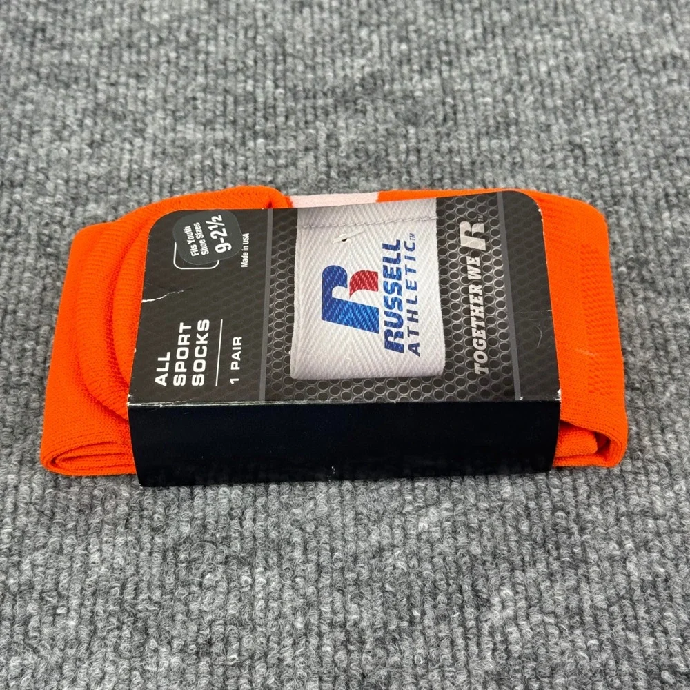 Russell Athletic Socks Kids Youth Shoe Size 9-2.5 All Sport Orange Baseball New‎